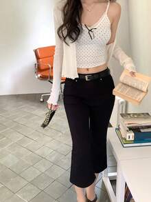 DAZY 女款純色鈕扣口袋休閒牛仔短褲 - 黑色 - 查看 1