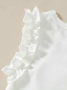SHEIN Playful Pals 女童針織提花米色荷葉邊背心上衣與粉色荷葉邊短褲套裝，可愛甜美嬰兒夏季套裝 - 粉色 - 查看 5