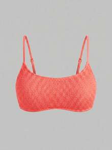 Sweetra CURVE Plus Size Women Textured Spaghetti Strap Beach Bikini Top Vacation Summer - Orange - View 1