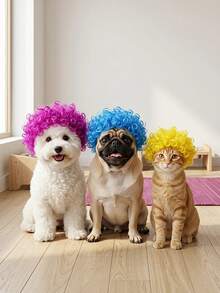 PETSIN 1PC Adorable Pet Afro Wig With Adjustable Elastic Strap, Suitable For Small To Medium-Sized Cats And Dogs. A Fun Costume Prop For Halloween, Birthday Parties, And Holiday Photoshoots. - Multicolor - View 6