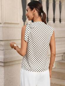 Editum Blusa sin mangas de satén plisado regular para mujer - Albaricoque - Ver 2