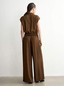 Aalyst Women's Fashion Commute Office Brunch Vacation Solid Color Top Wide Leg Pants 2 Pieces Set Dark Brown Summer Elegant Casual - Coffee Brown - View 4