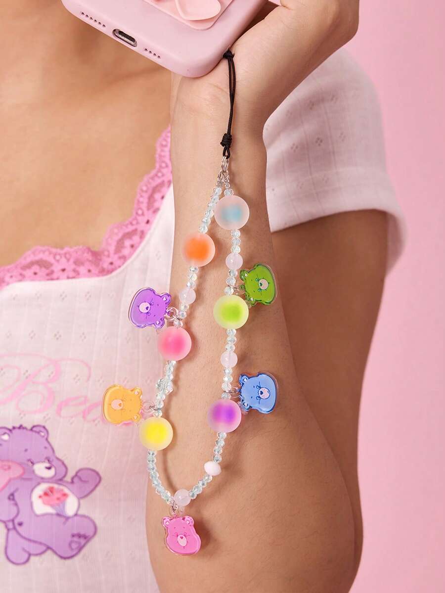 SHEIN X Care Bears 時尚可愛卡通狗壓克力手工串珠手機鍊 手機掛繩 手機吊飾 - 彩色 - 查看 1