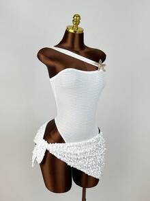 SHEIN Starfish Decor Hollow Sequin Jumpsuit Skirt Beach Party White Summer Breezy Sexy - Multicolor - View 3