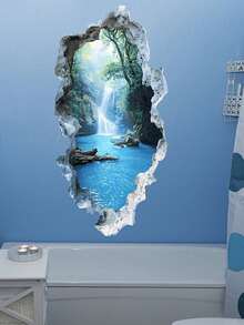 1件創意做舊山谷瀑布風景牆貼 - 可移除亮面塑膠貼紙，適用於教室、臥室、辦公室、客廳裝飾 - 多表面家居與商業牆面藝術，風景壁畫 - 多色 - 查看 5