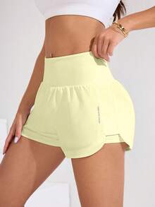 SHEIN Sovereign Charm 女款腰部口袋設計運動短褲 - Butter Yellow - 查看 5