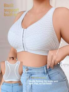 SHEIN Solid Color Soft Comfortable Wavy Jacquard Patchwork Mesh Plus Size Sports Bra, 1pc - Light Grey - View 5