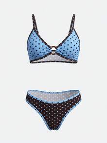 Swim Mod 女款圓點印花比基尼胸罩與三角內褲泳裝套裝，適合海邊度假 - 彩色 - 查看 6