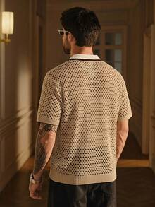 SIGLOCORE Men's Colorblock Hollow Out Casual Versatile Daily Wear Knit Top - Multicolor - View 2