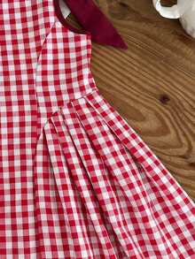SHEIN LMoss Kids 女婴格子圆领蝴蝶结装饰休闲吊带裙 - 彩色 - 查看 3