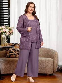 Reflora Plus Size Women 2 Pieces Set Autumn Winter Elegant Purple Rhinestone Decor Party Outfit Fall - Dusty Purple - View 5