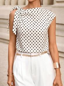 Editum Blusa sin mangas de satén plisado regular para mujer - Albaricoque - Ver 4