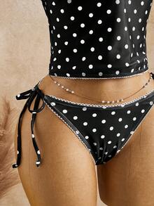 Swim Mod Summer Sweet Cherry Plaid Tank Bikini Set - Black and White - View 13