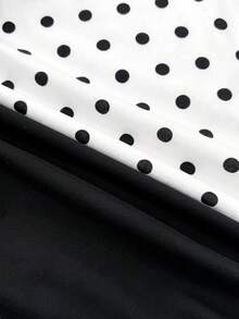 青少年女孩黑白針織抓皺腰方領長袖內搭多件套 T-Shirt - 黑與白 - 查看 3
