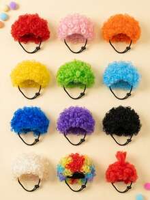 PETSIN 1PC Adorable Pet Afro Wig With Adjustable Elastic Strap, Suitable For Small To Medium-Sized Cats And Dogs. A Fun Costume Prop For Halloween, Birthday Parties, And Holiday Photoshoots. - Multicolor - View 3
