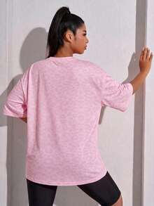 SHEIN Rhythm Era Casual Versatile Pink Plus Size Round Neck Lightweight Sports Top - Multicolor - View 2