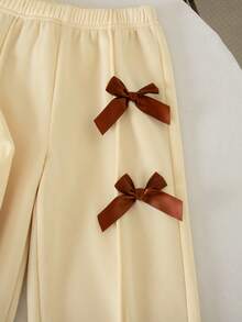 Tween Girls Back To School Fashion Grey Long Sleeve Wide Leg Bow Top Pants Round Neck Decor - Yellow - View 6