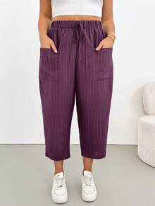 Shapeblank Plus-Size Women's Summer Fashionable Casual Traditional Elegant Loose Comfortable Basic Large Pockets Capri Pants Vacation Formal Dark Purple - Purple - View 3
