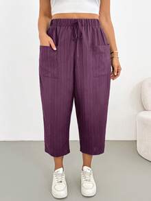 Shapeblank Plus-Size Women's Summer Fashionable Casual Traditional Elegant Loose Comfortable Basic Large Pockets Capri Pants Vacation Formal Dark Purple - Purple - View 5
