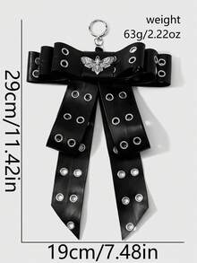 ROMWE Goth 1 buah Gantungan Kunci/Liontin DIY Gaya Punk Gelap Kulit Hitam Mengkilap dengan Lubang Tali, Buatan Tangan, Kompleks, Berlapis-lapis, Motif Wajah Hantu dan Ngengat untuk Dekorasi Halloween - Hitam-38 - View 3