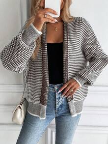 EMERY ROSE Women's Dropped Shoulder Long Sleeve Gradient Knit Cardigan - Brown - View 4