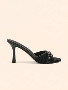 CUCCOO BASICS Women Shoes Apricot Gold Buckle Decorative Fashion Spring And Summer Daily Travel Round Toe Sandals - Black PU fly weaving - View 2