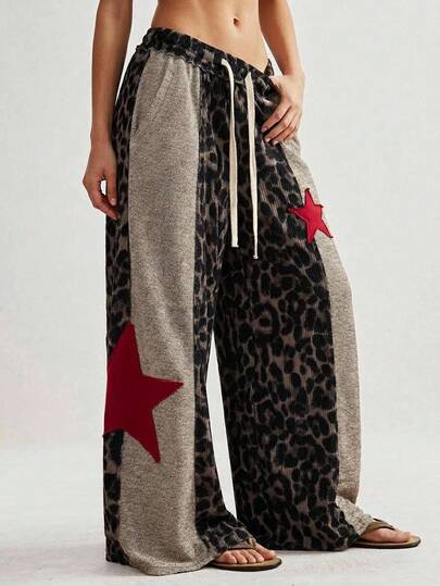 Bohemela Pantalones largos de mujer de punto casual con patchwork y corte holgado