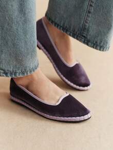 Rosivie Zapatos de mujer de terciopelo púrpura, clásicos y suaves, tipo slip-on, básicos, de suela plana y vamp bajo - Morado - Ver 2