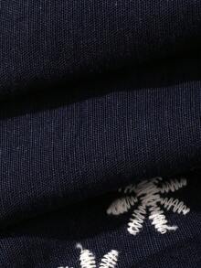 DAZY 女童圓領刺繡無袖上衣與裙子2件組 度假風夏季套裝 - 藍色 - 查看 3
