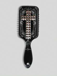 ROMWE Black Court Gothic Print Pattern Silver Cross Patch Airbag Comb Comb - Silver grey dark black - View 5