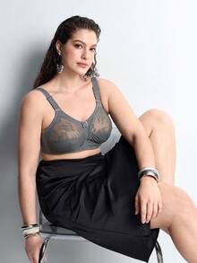 Slumbrini Women's Lightweight Daily Bra, Plus Size Full Coverage Wireless Lace Breathable Seamless Bra, Lift & Support - Grey - View 9