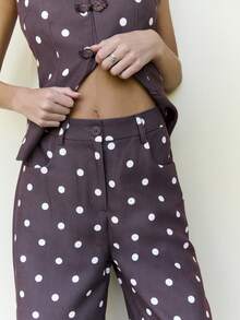Nöista Polka Dot Wide-Leg Trousers With High Waist For Casual Summer And Vacation Styling - Brown - View 2