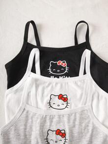 HELLO KITTY AND FRIENDS | SHEIN كاميسول كاجوال يومي بطبعة كرتونية وحروف للبنات الصغيرات - أبيض وأسود - مشاهدة 4