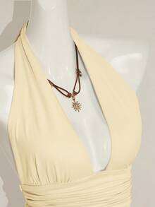 SHEIN ICON 萬聖節女款掛脖露背黑色娃娃裝背心 - 淡黃色 - 查看 10