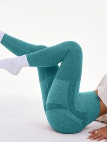 Gameset SHEIN Sport 女款高腰日常健身運動緊身褲 - 綠色 - 查看 6