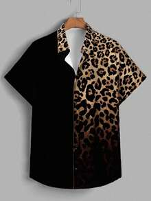 Manfinity RebelGame Plus Size Men's Summer Casual Fashionable Resort Style Gradient Leopard Print Short Sleeve Shirt, Vacation, Father's Day Gifts - Multicolor - View 2