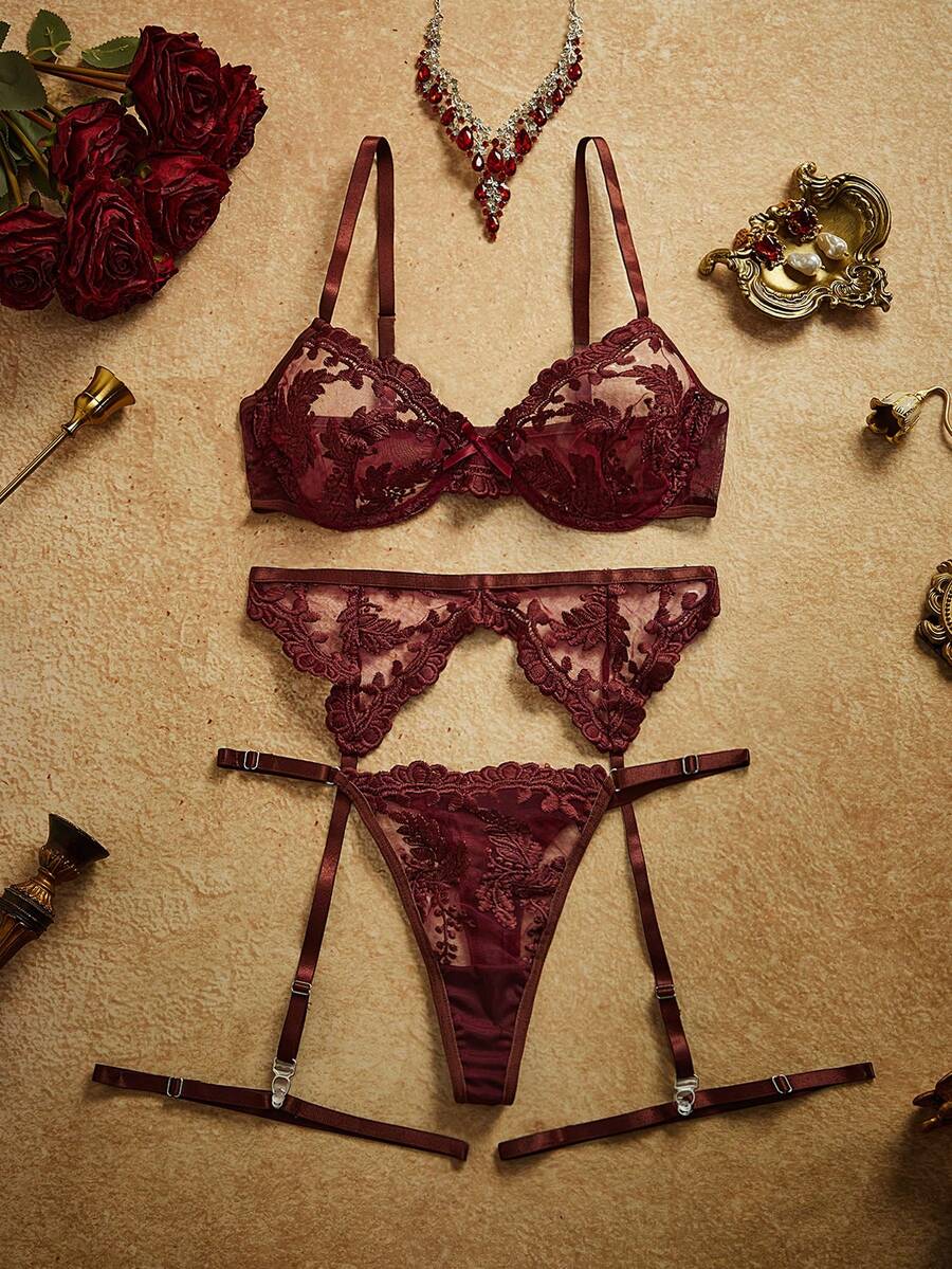 PinupPomp 4pcs Women's Sexy Lingerie Set - Red Violet - View 1