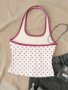 Top casual de cuello halter con bloques de color para niñas preadolescentes, top de tirantes ajustado para el verano - Blanco - Ver 2