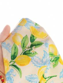 SHEIN Elladie kids 2件/套 Young Girl'檸檬印花扭邊領上衣與花卉長裙，適合夏季海邊度假 - 黃色 - 查看 4