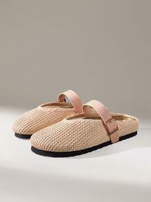 Solecia Women's Slip-On Thick Soled Mule Loafers, Casual Spring/Autumn Shoes For Christmas - Woven nude - View 7