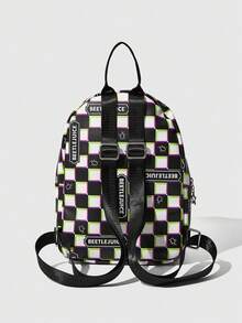 Beetlejuice X ROMWE Retro Punk Ladies Fashion Backpack, Lightweight Mini Durable Compact Backpack, Suitable For Back-To-School And Travel. Checkerboard, Snake Pattern - checkerboard - View 2