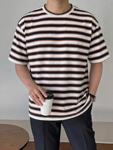 DAZY 夏季橘色海軍藍白色條紋多色短袖男士T恤 - 彩色 - 查看 4