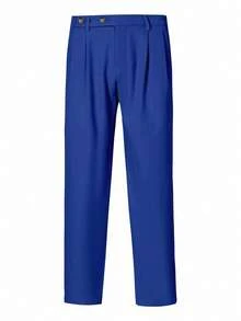 Manfinity Homme Men's Solid Color Casual Straight Leg Pants With Pockets, Versatile For Daily Wear And Travel - Royal Blue - View 4