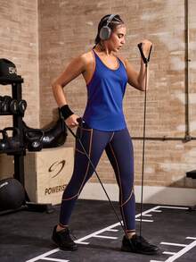 Powerista Contrast Trim Racerback Sports Tank Top - Blue - View 6