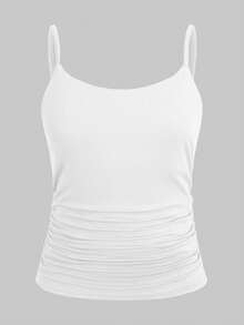 SHEIN 驚喜禮盒 [隨機 6 件商品，發送 3 件]青少年女孩背心與細肩帶背心，休閒舒適抓皺腰細肩帶背心，3 件套組 - 彩色 - 查看 4
