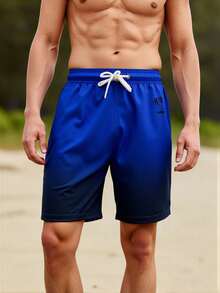 Manfinity Swimmode 男士漸層印花抽繩腰夏季沙灘百慕達短褲 - 寶藍色 - 查看 8