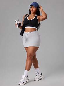 SHEIN Rhythm Era Plus Size Women's Seamless Yoga Tank Top, Women's Fitness Yoga Top, Sports Apparel, Backless Ruched Tank Top Gym Sports Black And White Summer - Black - View 7