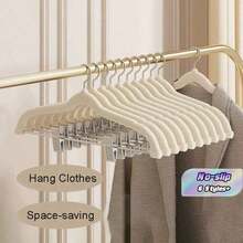 10pcs/5pcs Set New Soft Fabric Clothes Hangers, Home Closet Organizer Hangers, Dual-Use Non-Slip Garment Rack Clips, Suitable For Hanging Shirts, Dresses Or Pants, Space-Saving, Soft Surface Effectively Prevents Slipping And Protects Clothes - Multicolor - View 1