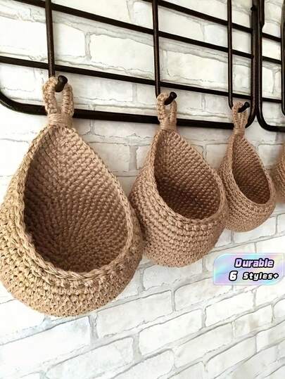 1pc Hand-Woven Wall Hanging Basket, Natural Linen Storage Basket, Bohemian Style, Creative Wall Hanging Storage Bag, Teardrop Shape, Garden Plant Pot Container, Can Store Fruits, Vegetables, Garlic And Onions, Flowers, Kitchen Decoration, Garden Decoration, Suitable For Home Living Room And Kitchen Decoration, With A Natural Feel, Craft Basket, Wedding Gift Decoration Basket.
