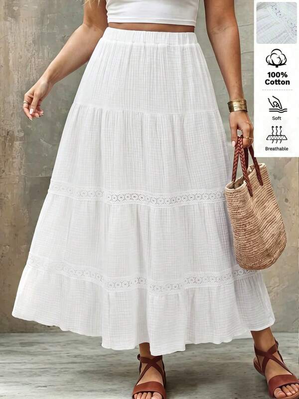 Linhara CURVE Plus Size Women's Solid Color Pleated Casual Versatile Dating & Outing Skirt